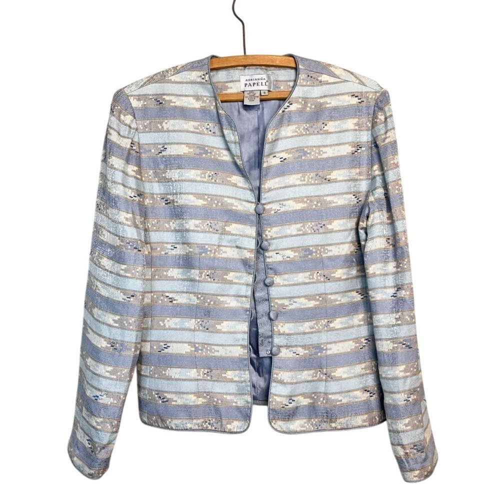 Vtg Adrianna Papell Formal Jacket 100%Silk Beaded Sz 6 Blue Lined Button Wedding